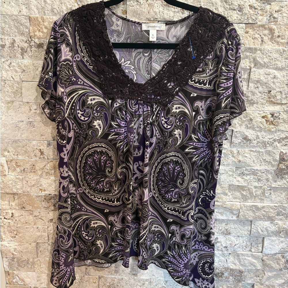 Dress Barn Purple and Black Paisley Tank Top size xl